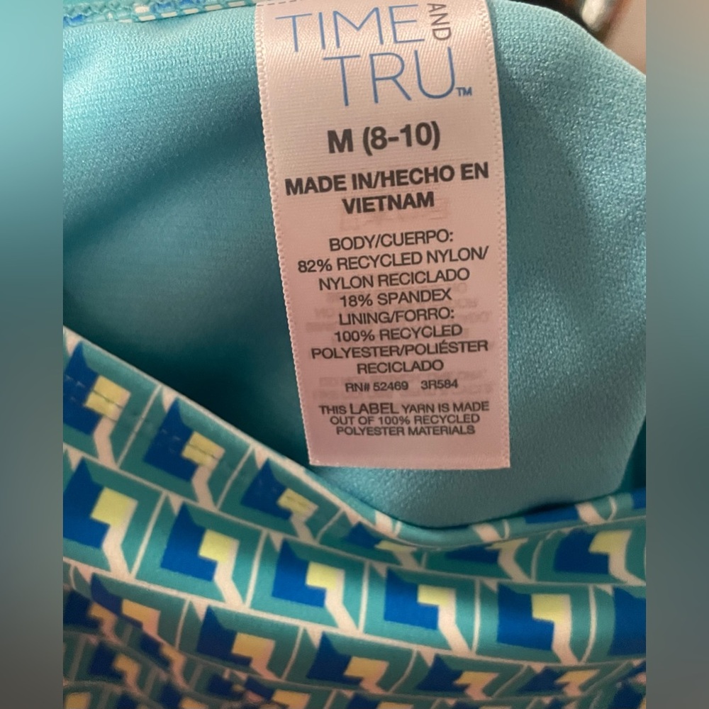NWT Time and Tru High Waist Geo Print Bikini Bottoms Size M Teal Blue Swim - Picture 11 of 11